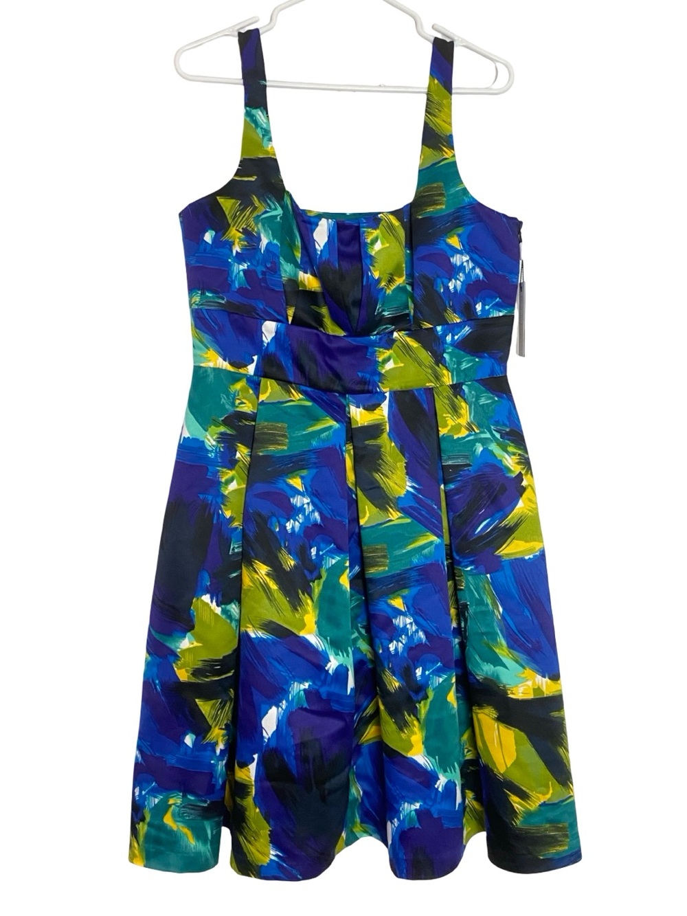 Calvin Klein Dress Womens Size 12 New NWT Sapphire Blue Satin Fit & Flare